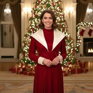 Vintage 70s Red Velvet Ball Gown Backless Bolero Jacket Set Mrs Claus Christmas